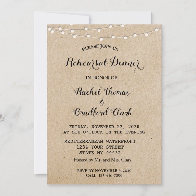  String Lights Wedding Rehearsal Dinner Custom Invitation (Front)