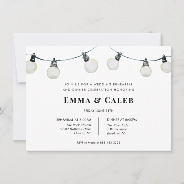 String Lights Wedding Rehearsal Dinner invite (Front)