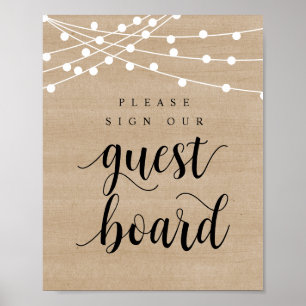 String Lights, Wedding Sign Our Guest Board Poster