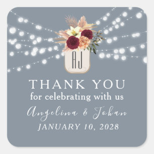 String Lights Wedding Thank You Square Sticker
