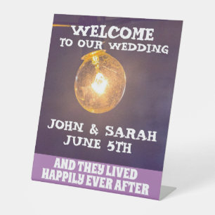 STRING LIGHTS WEDDING WELCOME PEDESTAL SIGN