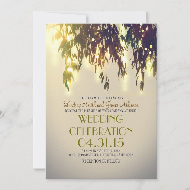String Lights & Willow Tree Wedding Invitations (Front)
