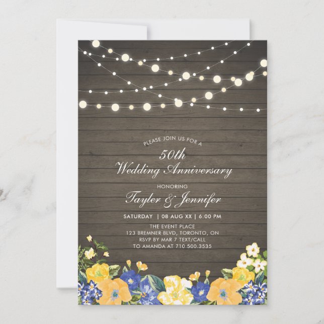 String Lights & Wood | 50th Wedding Anniversary Invitation (Front)