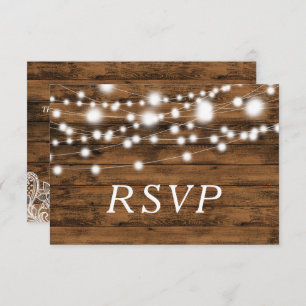 String Lights Wood and Lace RSVP Card