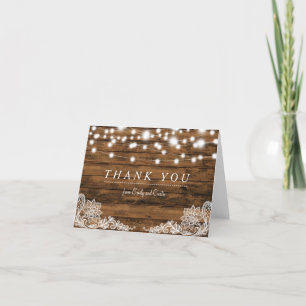 String Lights Wood and Lace Thank You Card