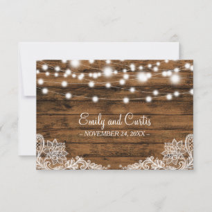 String Lights Wood and Lace Wedding Favour Thank You Card