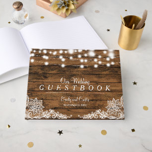 String Lights Wood and Lace   Wedding Guest Book