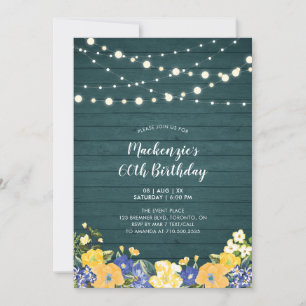 String Lights & Wood Floral Adult Birthday Party Invitation