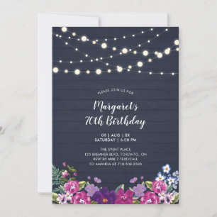 String Lights & Wood   Floral Adult Birthday Party Invitation