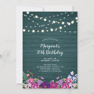 String Lights & Wood Floral Adult Birthday Party Invitation