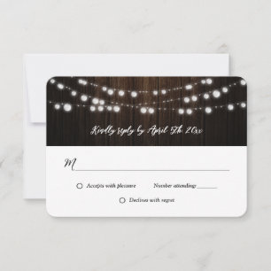 String Lights Wood Purple Blue Floral Wedding RSVP Card