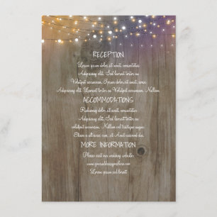 String Lights Wood Rustic Wedding Information Enclosure Card