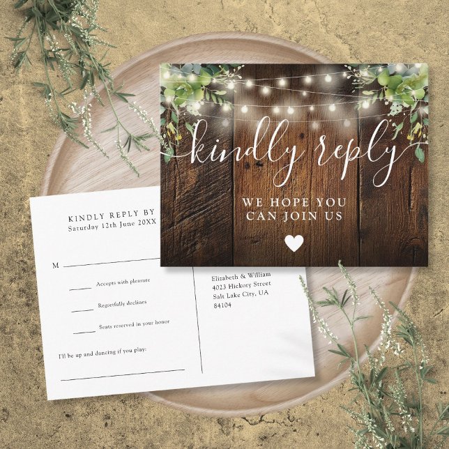 String Lights Wood Song Request RSVP Postcard (String Lights Wood Song Request RSVP Postcard)
