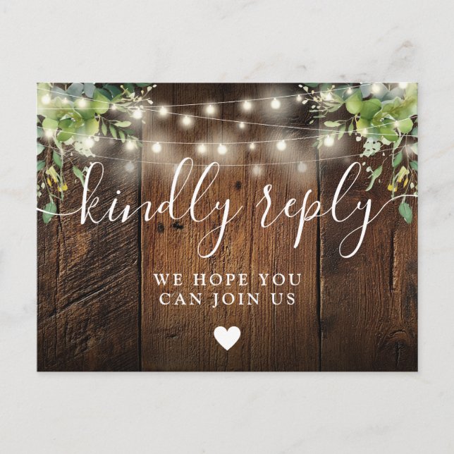String Lights Wood Song Request RSVP Postcard (Front)
