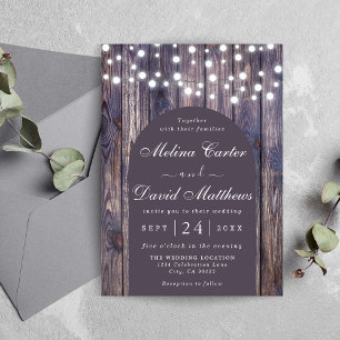 String Lights Wooden Background Wedding Invitation