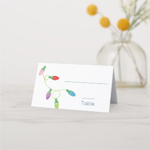 String of Colourful Christmas Lights Wedding Place Card
