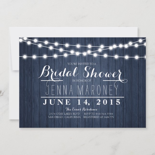 String of Glowing Lights Blue Back Bridal Shower Invitation (Front)