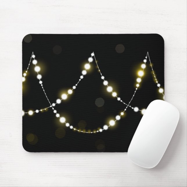 String of Glowing Lights on Black Mouse Pad (With Mouse)