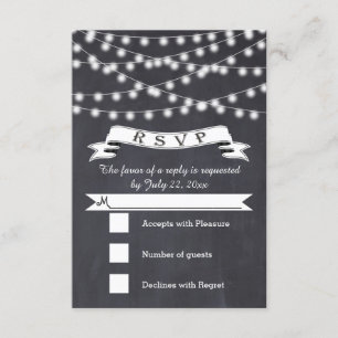 String of lights and vintage banner wedding RSVP Card