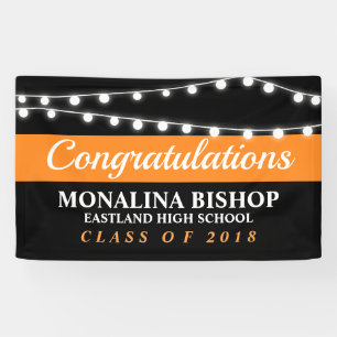 String Of Lights Black Orange Graduate Banner