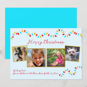 String of Lights Blue Christmas Four Photo Holiday Card