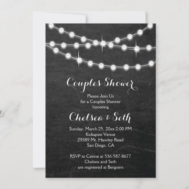 String of Lights Chalkboard Background Invitation (Front)