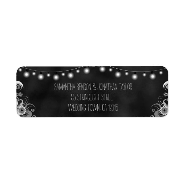 String Of Lights Chalkboard Wedding Small Labels (Front)