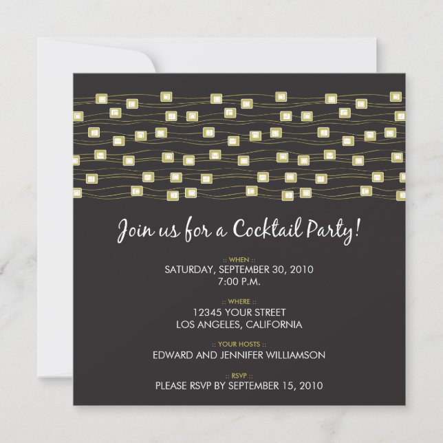 String of Lights Cocktail Party Invitation (black) (Front)