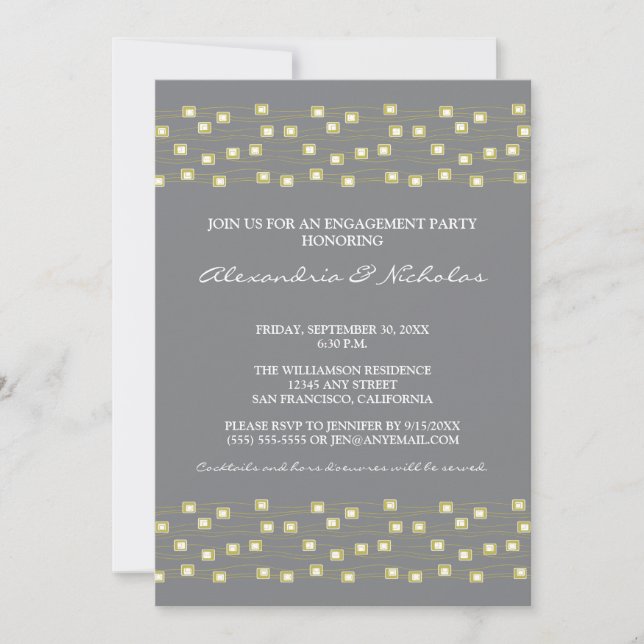 String of Lights Engagement Party Invite (grey) (Front)