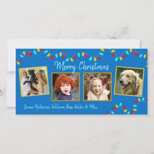 String of Lights Four Photo Family Christmas Cards (Front)