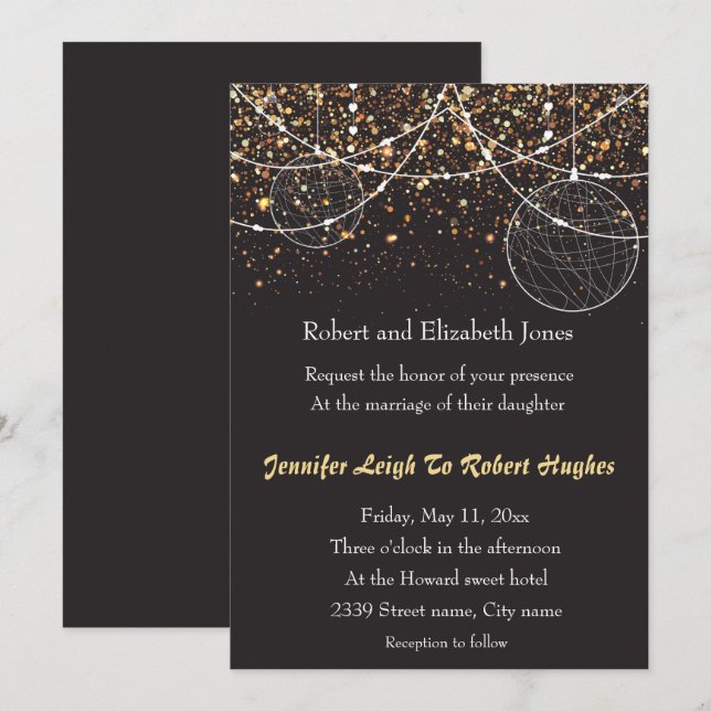 String of lights Gold Confetti Wedding Invitation (Front/Back)