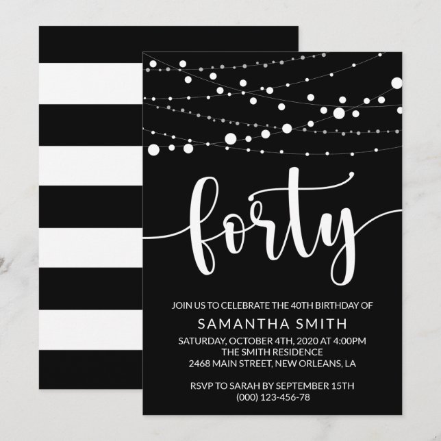 String Of Lights, Light Garland, 40th Birthday Invitation (Front/Back)
