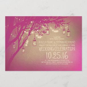 string of lights mason jars vintage wedding invitation