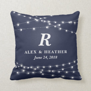 String of Lights Monogram Personalized Wedding Day Throw Pillow