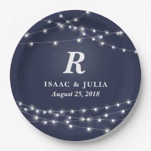 String of Lights Monogram Wedding Day Personalized Paper Plate