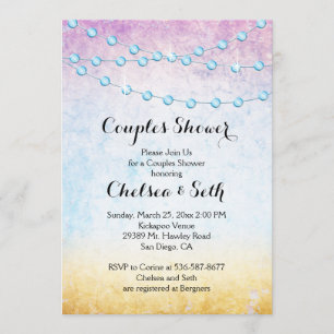 String of Lights on a Grungy Beach Sunset Invitation