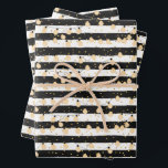 String of Lights on Black White Stripes Wrapping Paper Sheet<br><div class="desc">A string of gold lights on a pattern of black and white lines and gold dots,  these sheets of wrapping paper are fun for your birthday,  wedding,  anniversary,  bridal shower gift giving or any occasion. MORE designs in our store.</div>
