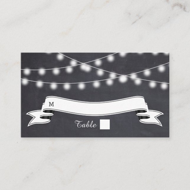 String of lights  on chalkboard wedding place card (Front)