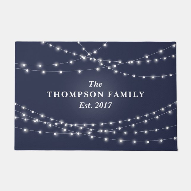 String of Lights Personalized Family Name Doormat (Front)