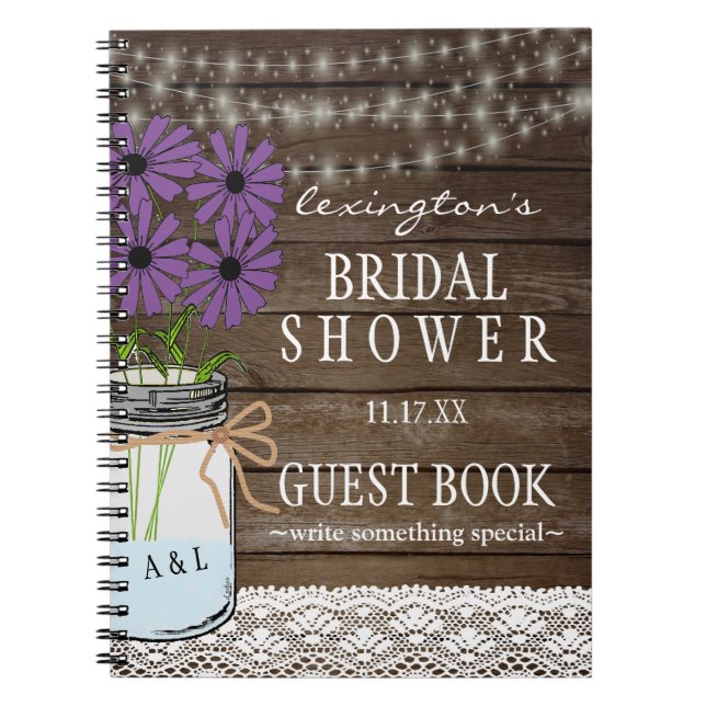 String Of Lights Rustic Bridal Shower Guestbook | Notebook (Front)