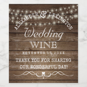 String Of Lights Rustic Country Wedding Bottle Of Wine Label