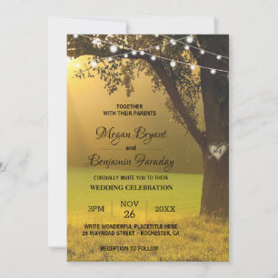 String Of Lights Rustic Fall Tree Vintage Wedding  Invitation