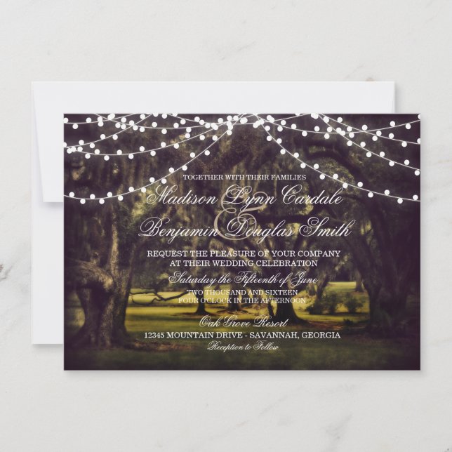 String of Lights Rustic Oak Tree Wedding Invites (Front)