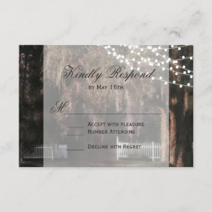 String of Lights Rustic Oak Wedding RSVP Cards