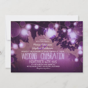 string of lights rustic purple wedding invitation