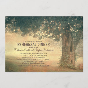 string of lights rustic tree rehearsal dinner invitation