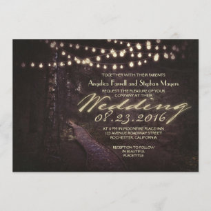 string of lights rustic trees wedding invitation