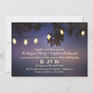 string of lights rustic wedding invitation