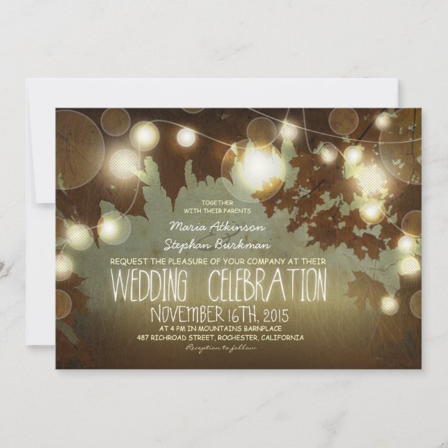string of lights rustic wedding invitation (Front)