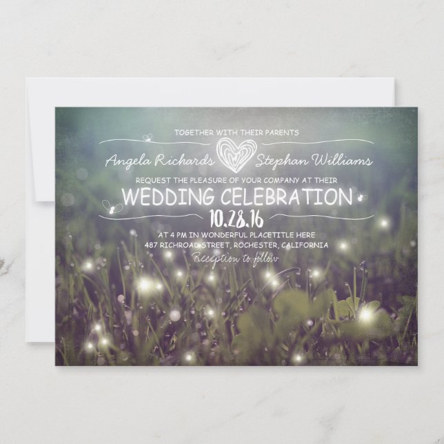 string of lights rustic wedding invitation (Front)